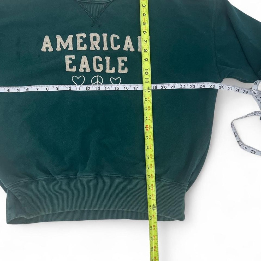 American Eagle Forest Green Peace Heart Crewneck Sweatshirt Sz S - Picture 3 of 6